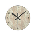 Subdued Coastal Pine Wood Grain Look Round Clock