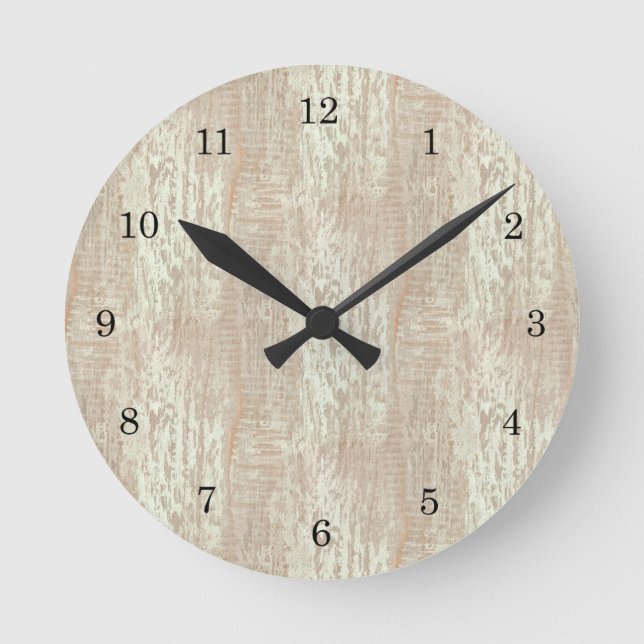 Subdued Coastal Pine Wood Grain Look Round Clock (Front)