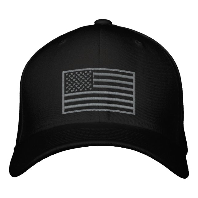 Subdued Colors U.S. Flag Embroidered Hat (Black) (Front)
