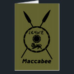 Subdued Maccabee Shield And Spears Card<br><div class="desc">A black military "subdued" style depiction of a Maccabee's shield and two spears. The shield is adorned by a lion and text reading "Yisrael" (Israel) in the Paleo-Hebrew alphabet. Text reading "Maccabee" also appears. The Maccabees were Jewish rebels who freed Judea from the yoke of the Seleucid Empire. Chanukkah is...</div>