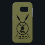 Subdued Maccabee Shield And Spears Samsung Galaxy S7 Case<br><div class="desc">A black military "subdued" style depiction of a Maccabee's shield and two spears. The shield is adorned by a lion and text reading "Yisrael" (Israel) in the Paleo-Hebrew alphabet. Hebrew text reading "Maccabee" also appears. The Maccabees were Jewish rebels who freed Judea from the yoke of the Seleucid Empire. Chanukkah...</div>