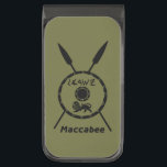 Subdued Maccabee Shield And Spears Gunmetal Finish Money Clip<br><div class="desc">A black military "subdued" style depiction of a Maccabee's shield and two spears. The shield is adorned by a lion and text reading "Yisrael" (Israel) in the Paleo-Hebrew alphabet. Text reading "Maccabee" also appears. The Maccabees were Jewish rebels who freed Judea from the yoke of the Seleucid Empire. Chanukkah is...</div>