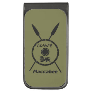 Subdued Maccabee Shield And Spears Gunmetal Finish Money Clip