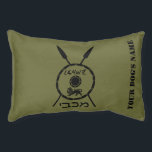 Subdued Maccabee Shield And Spears Pet Bed<br><div class="desc">A black military "subdued" style depiction of a Maccabee's shield and two spears. The shield is adorned by a lion and text reading "Yisrael" (Israel) in the Paleo-Hebrew alphabet. Hebrew text reading "Maccabee" also appears. Add your dog's name. The Maccabees were Jewish rebels who freed Judea from the yoke of...</div>
