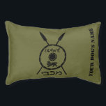 Subdued Maccabee Shield And Spears Pet Bed<br><div class="desc">A black military "subdued" style depiction of a Maccabee's shield and two spears. The shield is adorned by a lion and text reading "Yisrael" (Israel) in the Paleo-Hebrew alphabet. Hebrew text reading "Maccabee" also appears. Add your dog's name. The Maccabees were Jewish rebels who freed Judea from the yoke of...</div>