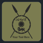 Subdued Maccabee Shield And Spears Square Sticker<br><div class="desc">A black military "subdued" style depiction of a Maccabee's shield and two spears. The shield is adorned by a lion and text reading "Yisrael" (Israel) in the Paleo-Hebrew alphabet. Add your own text. The Maccabees were Jewish rebels who freed Judea from the yoke of the Seleucid Empire. Chanukkah is not...</div>