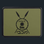 Subdued Maccabee Shield And Spears Tow Hitch Cover<br><div class="desc">A black military "subdued" style depiction of a Maccabee's shield and two spears. The shield is adorned by a lion and text reading "Yisrael" (Israel) in the Paleo-Hebrew alphabet. Hebrew text reading "Maccabee" also appears. The Maccabees were Jewish rebels who freed Judea from the yoke of the Seleucid Empire. Chanukkah...</div>
