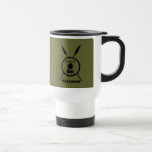 Subdued Maccabee Shield And Spears Travel Mug<br><div class="desc">A black military "subdued" style depiction of a Maccabee's shield and two spears. The shield is adorned by a lion and text reading "Yisrael" (Israel) in the Paleo-Hebrew alphabet. Text reading "Maccabee" also appears. Add your own additional text. The Maccabees were Jewish rebels who freed Judea from the yoke of...</div>