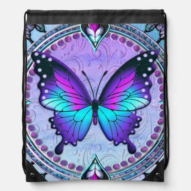 Sublimation Butterfly with Background Drawstring Bag (Front)