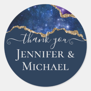 Sublime Agate Blue Gold WEDDING SUITE Classic Round Sticker
