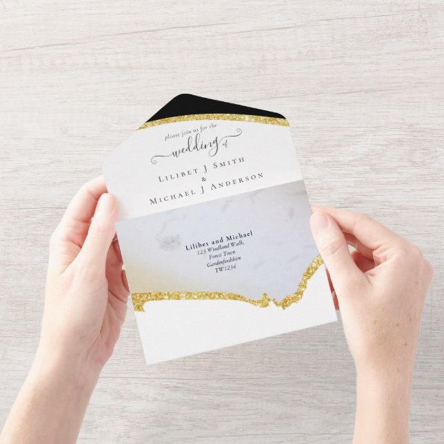 Sublime Black and Gold Modern Wedding All In One Invitation (Opening)