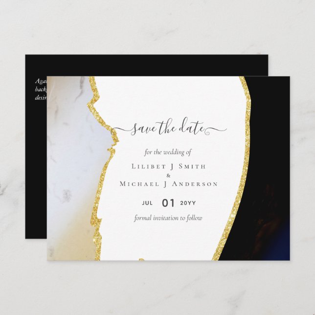 Sublime Black and Gold Modern Wedding Postcard (Front/Back)