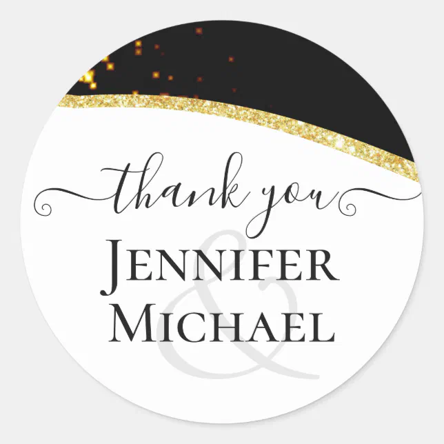 Sublime Black Gold Glitter Wedding Classic Round Sticker | Zazzle