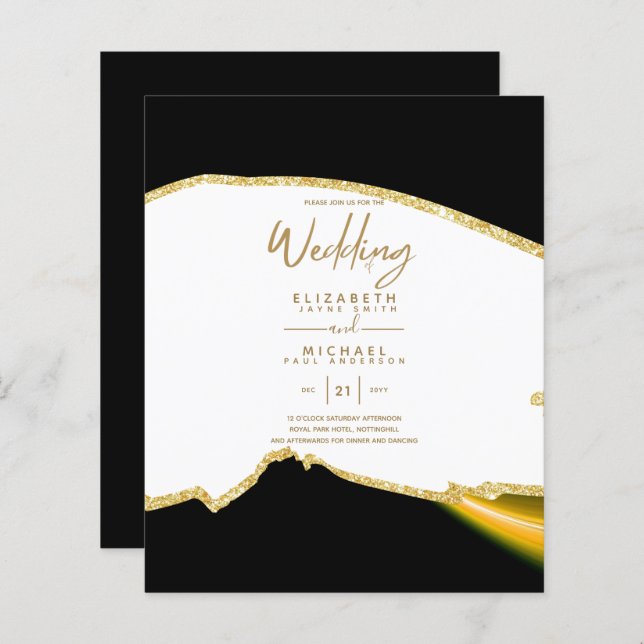 Sublime Black Gold White Wedding Invitations (Front/Back)