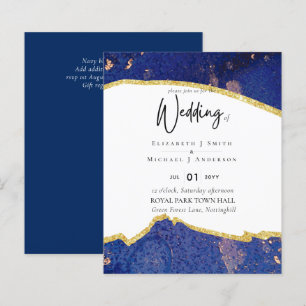 Sublime Blue Gold Agate Wedding Invitations