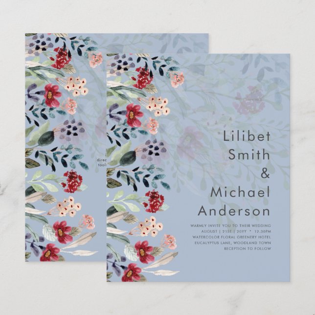 Sublime Burgundy Blue Wildflowers Wedding Elegant (Front/Back)