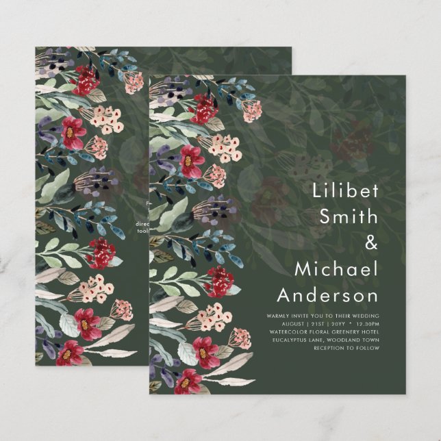 Sublime Burgundy Blue Wildflowers Wedding Elegant (Front/Back)