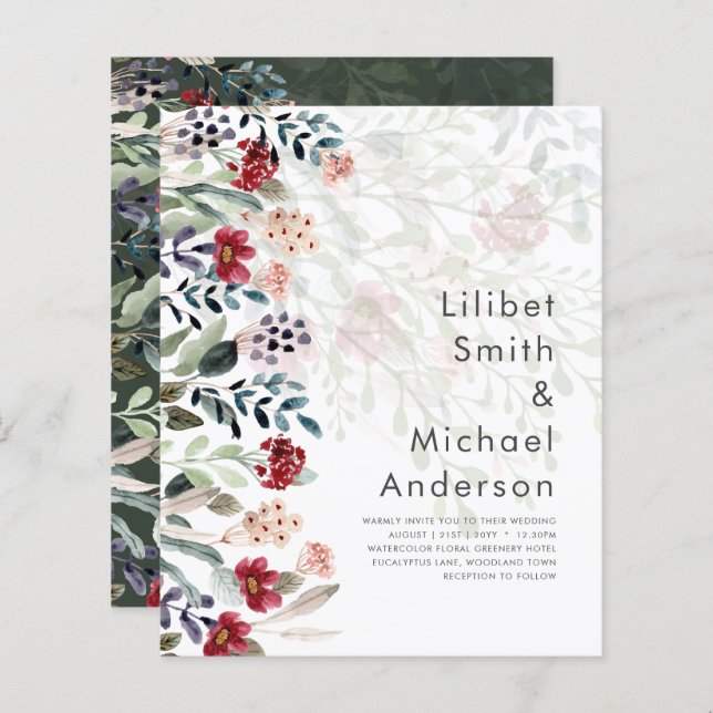 Sublime Burgundy Blue Wildflowers Wedding Elegant (Front/Back)