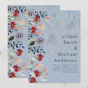 Sublime Burgundy Blue Wildflowers Wedding Elegant Invitation