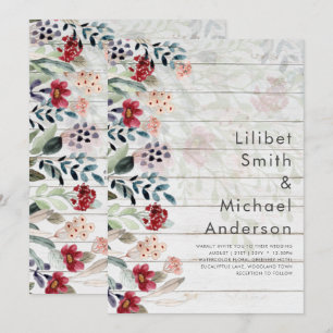 Sublime Burgundy Blue Wildflowers Wedding Elegant Invitation