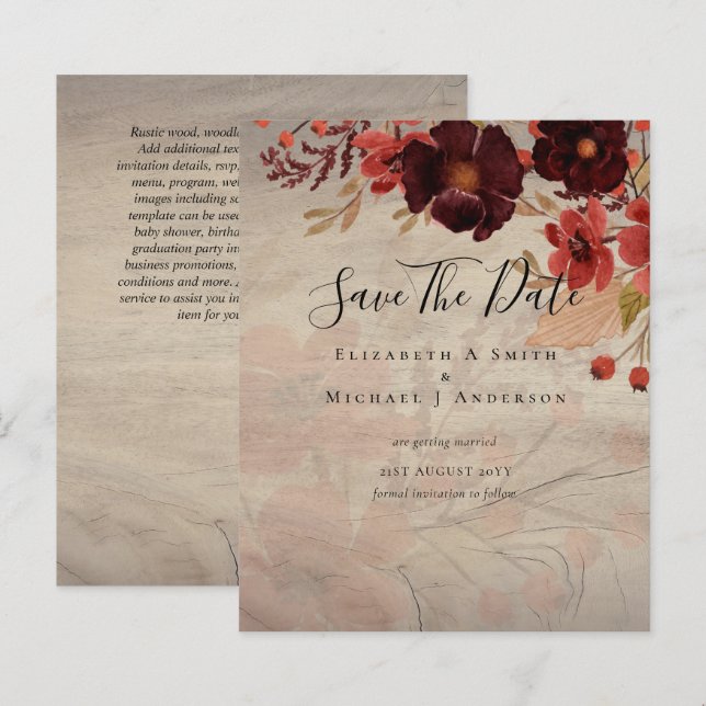 Sublime Burgundy Floral Wedding SAVE DATES Budget (Front/Back)