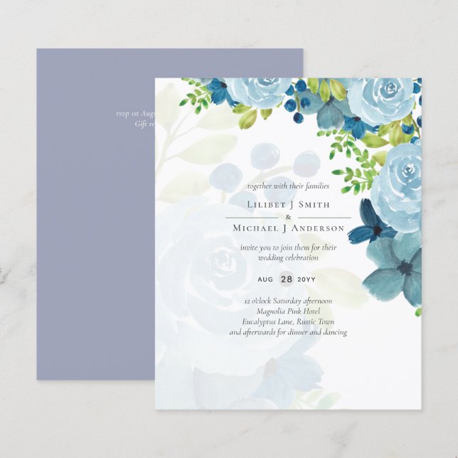 Sublime Dusty Blue Flowers Sage Green Wedding (Front/Back)