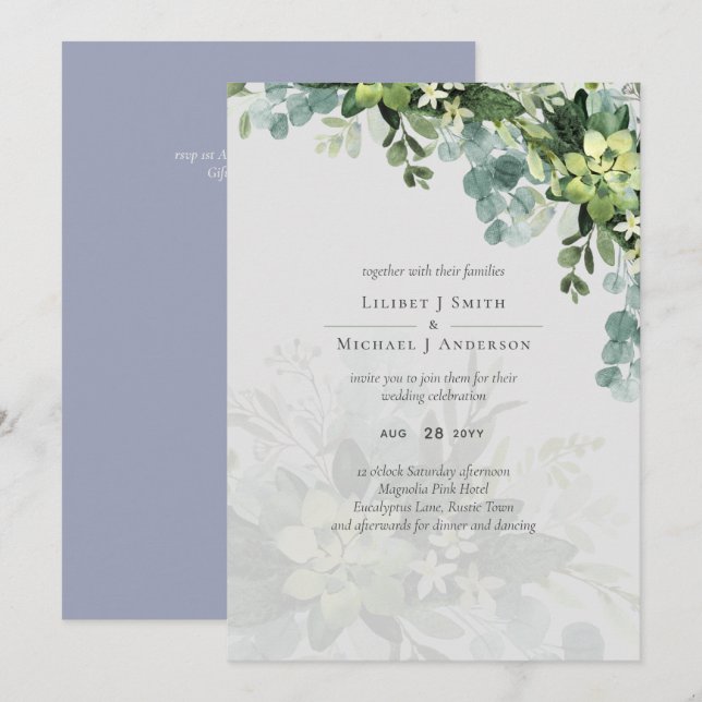 Sublime Dusty Blue GREENERY Eucalyptus WEDDING (Front/Back)
