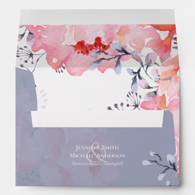 Sublime  Dusty Blue Pink Blossom Wedding Suite Envelope (Back (Bottom))
