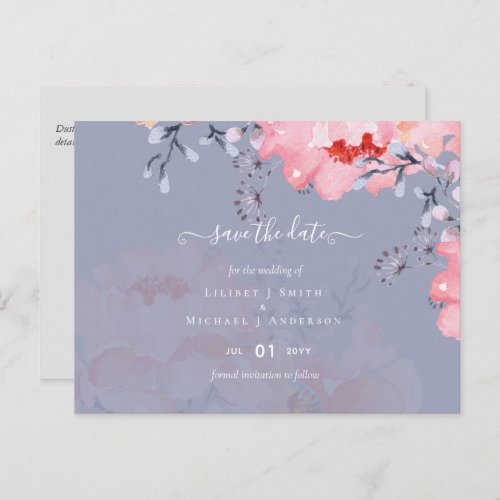 Sublime  Dusty Blue Pink Blossom Wedding Suite Postcard