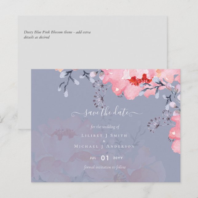 Sublime  Dusty Blue Pink Blossom Wedding Suite Postcard (Front/Back)