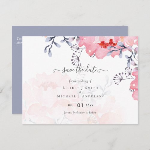 Sublime  Dusty Blue Pink Blossom Wedding Suite Postcard