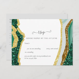 Sublime Emerald Green Gold Agate Wedding Postcard