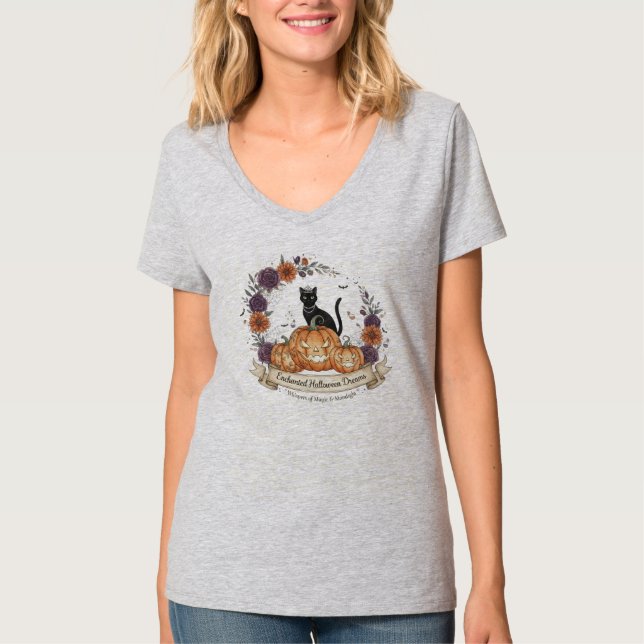 "Sublime Halloween Dreams" Black Cat V-Neck T-Shirt (Front)