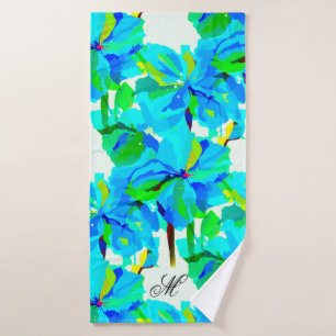 Sublime Himalayan Poppy Aqua Green Floral Pattern Bath Towel