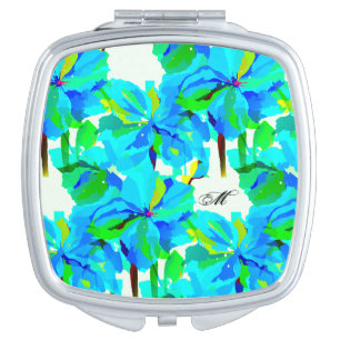 Sublime Himalayan Poppy Aqua Green Floral Pattern Compact Mirror