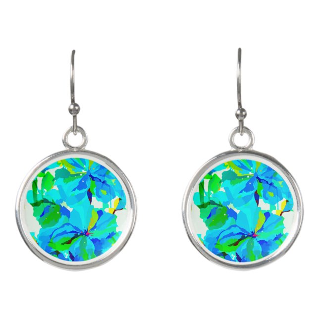 Sublime Himalayan Poppy Aqua Green Floral Pattern Earrings (Front)
