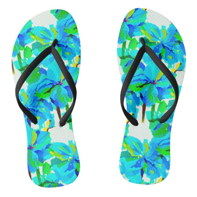 Sublime Himalayan Poppy Aqua Green Floral Pattern Flip Flops (Footbed)