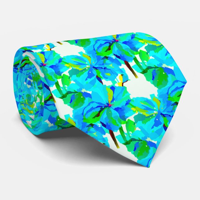 Sublime Himalayan Poppy Aqua Green Floral Pattern Neck Tie (Rolled)