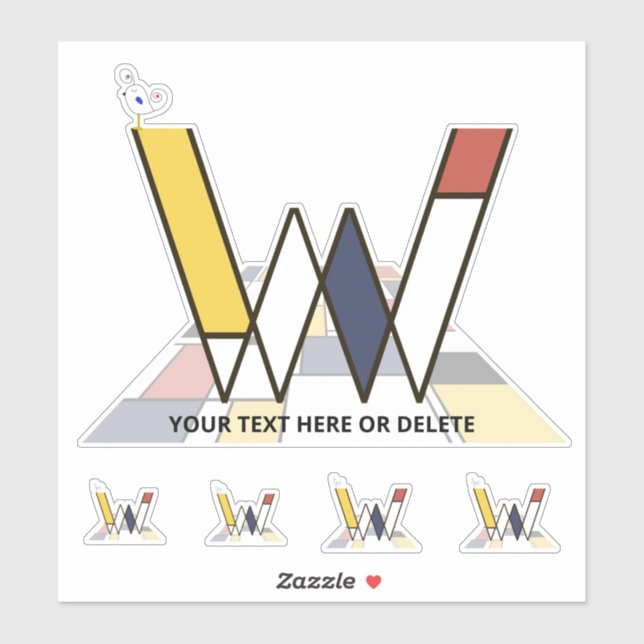 Sublime Neoplasticism Art Monogram. Letter W Sticker (Sheet)