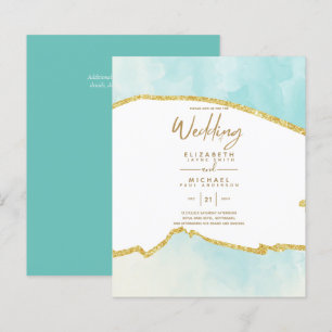 Sublime Ocean Aqua Blue Gold Wedding Invitations