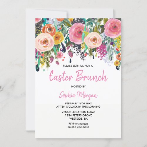Sublime Pink Floral Colorful Easter Brunch Invite