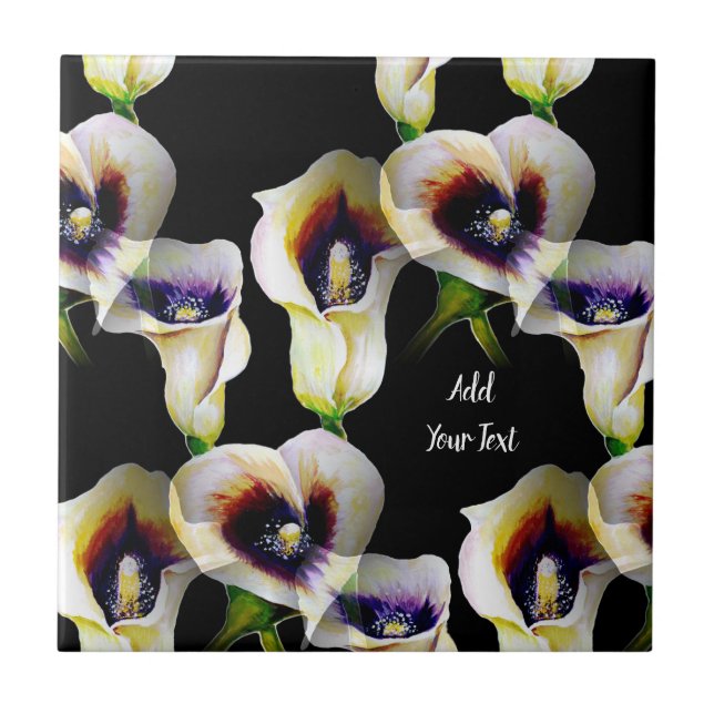 Sublime Watercolor Arum Calla Lilies with Text Ceramic Tile (Front)