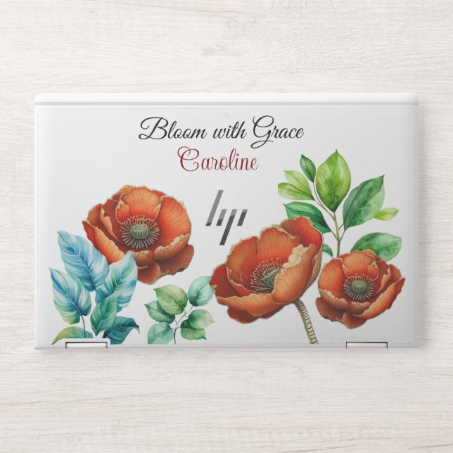 Sublime Watercolor Red Poppies Happy Retirement HP Laptop Skin (Front)