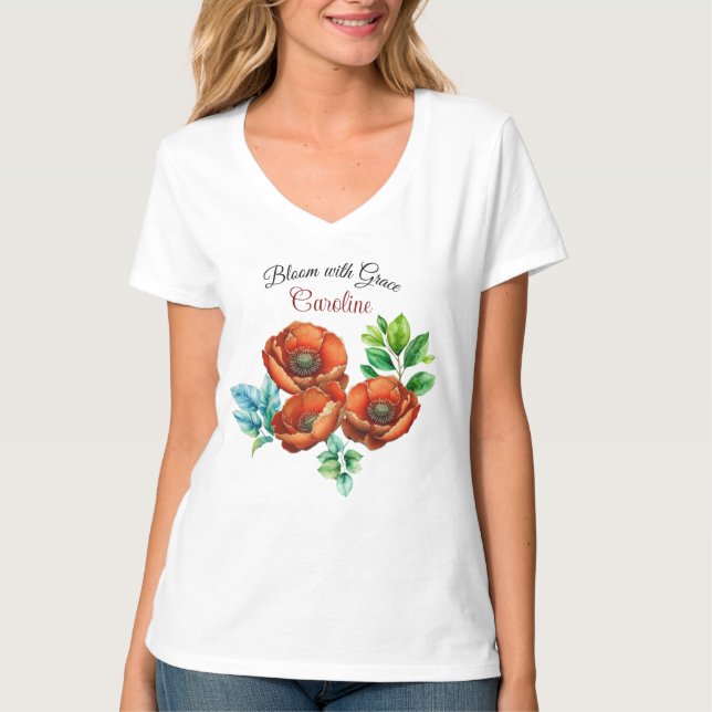 Sublime Watercolor Red Poppies Happy Retirement T-Shirt (Front)