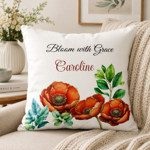 Sublime Watercolor Red Poppies Happy Retirement Throw Pillow