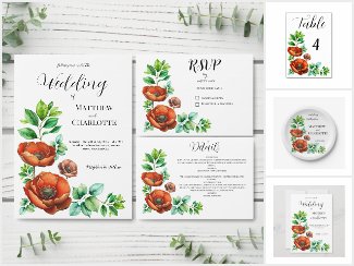 Sublime Watercolor Red Poppies in Vintage Style 