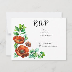 Sublime Watercolor Red Poppies in Vintage Style RSVP Card