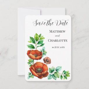 Sublime Watercolor Red Poppies in Vintage Style Save The Date
