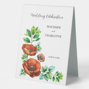Sublime Watercolor Red Poppies in Vintage Style Table Tent
