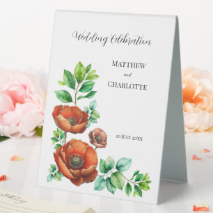 Sublime Watercolor Red Poppies in Vintage Style Table Tent